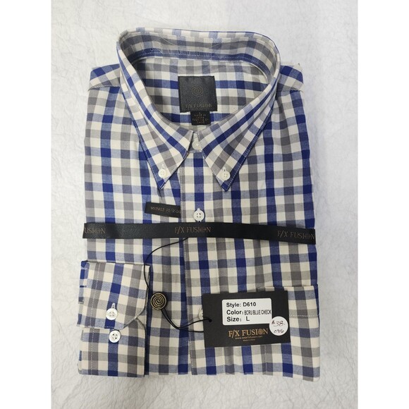 Blue Other - New F/X Fusion D610 men's shirt size large Plaid Blue Grey White